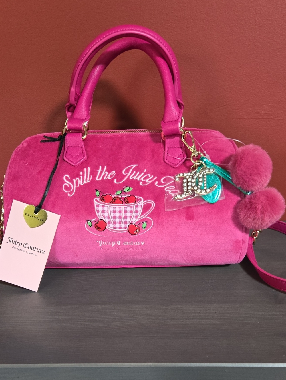 Juicy Couture Hot Pink Velvet 'Spill the Juicy Tea' Satchel